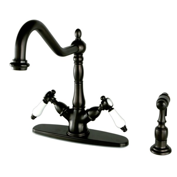 KS1235BPLBS Mono Deck Mount Kitchen Faucet W/ Brass Sprayer, Bronze